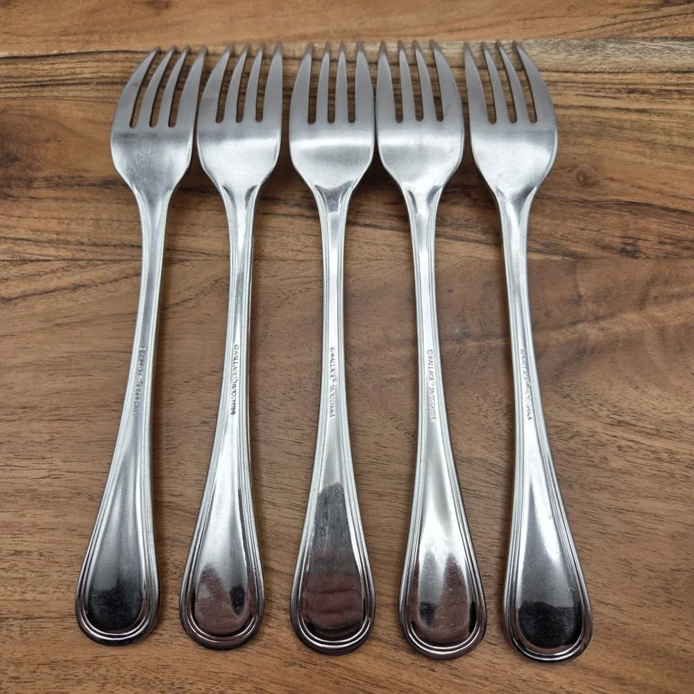 Set Of 5 Wallace Rockport Dinner Forks 18/10 Stainless Steel